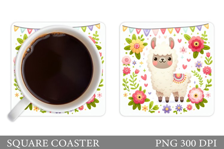 Cute Lama Coaster Design. Lama Flowers Coaster Sublimation