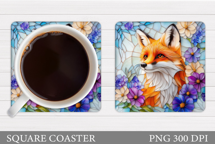 Cute Fox Coaster Sublimation. Fox Flowers Coaster Design