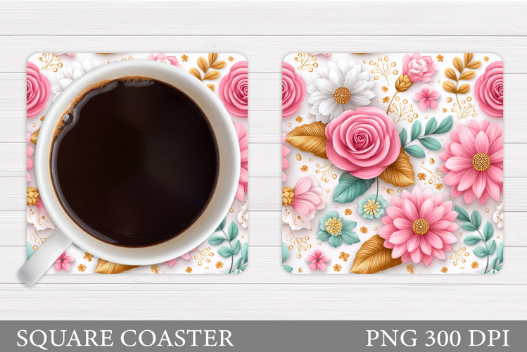 Flowers Coaster Sublimation. Floral Coaster Design