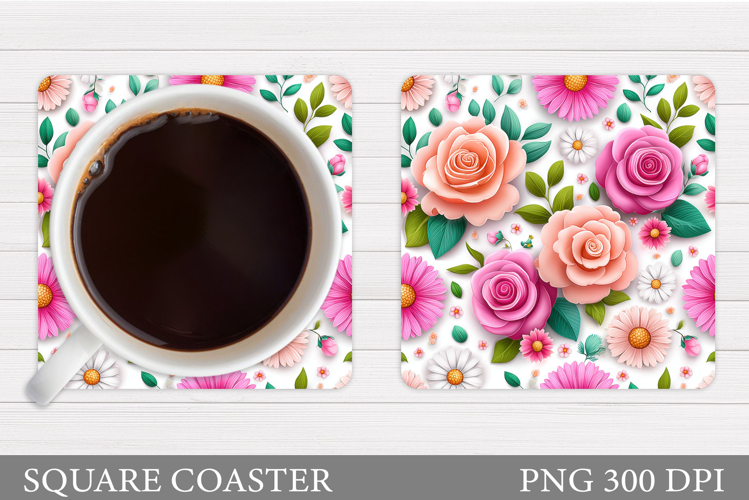 Flowers Coaster Sublimation. Floral Coaster Design