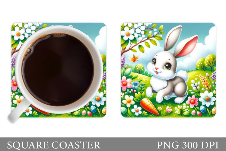 Cute Bunny Coaster Design. Bunny Flowers Coaster example image 1