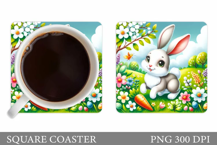 Cute Bunny Coaster Design. Bunny Flowers Coaster