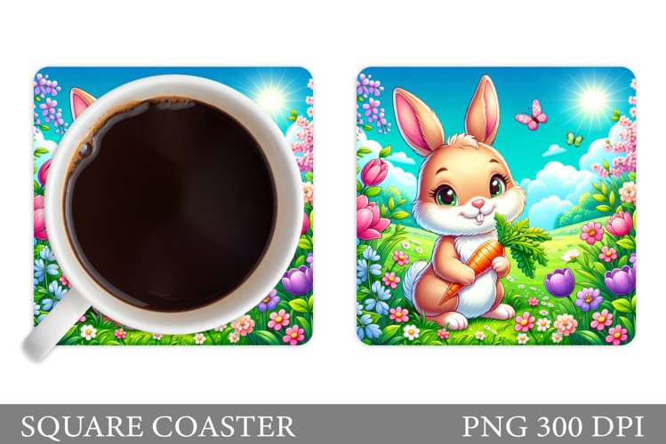 Cute Bunny Coaster Design. Bunny Flowers Coaster