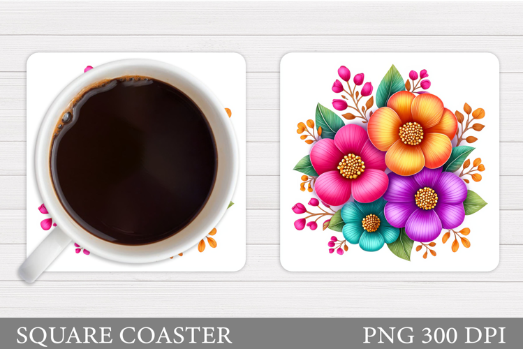 Flowers Coaster Sublimation. Floral Coaster Design