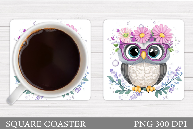Owl Coaster Design. Owl Flowers Coaster Sublimation
