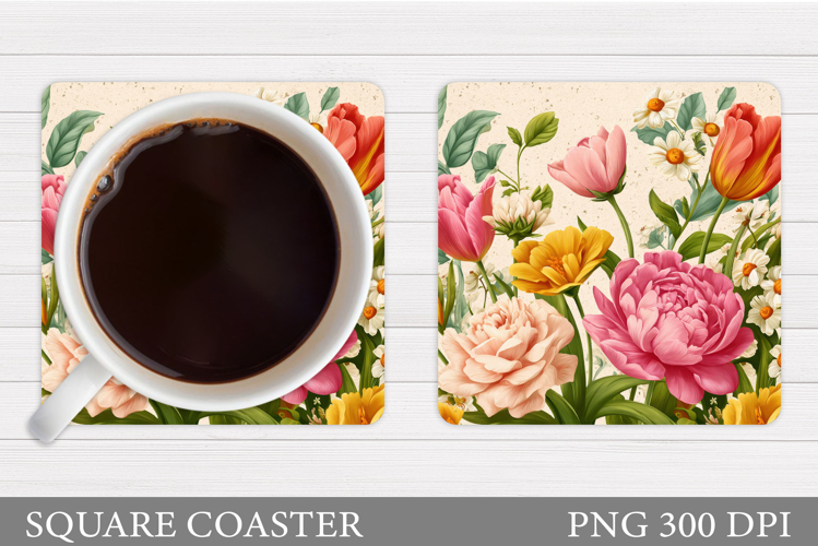 Flowers Coaster Sublimation. Floral Coaster Design