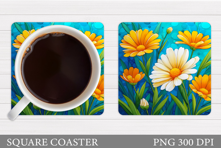 Daisy Flowers Coaster Design. Flowers Sublimation
