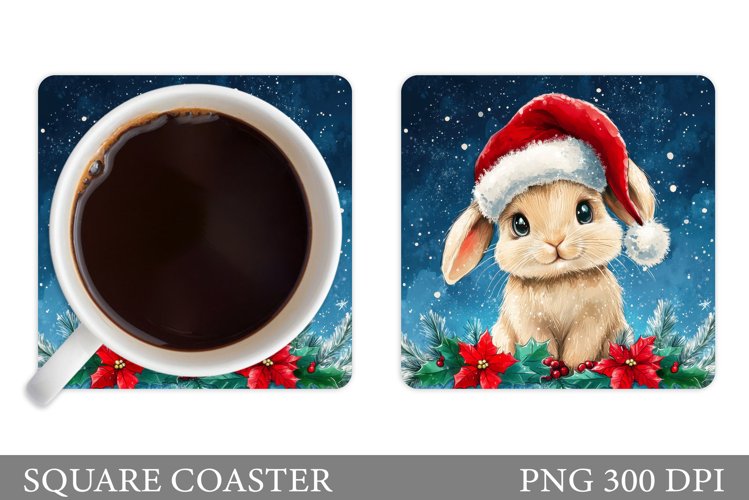 Christmas Bunny Coaster. Cute Bunny Coaster Sublimation