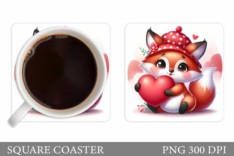 Valentines Fox Coaster. Cute Fox Coaster Sublimation