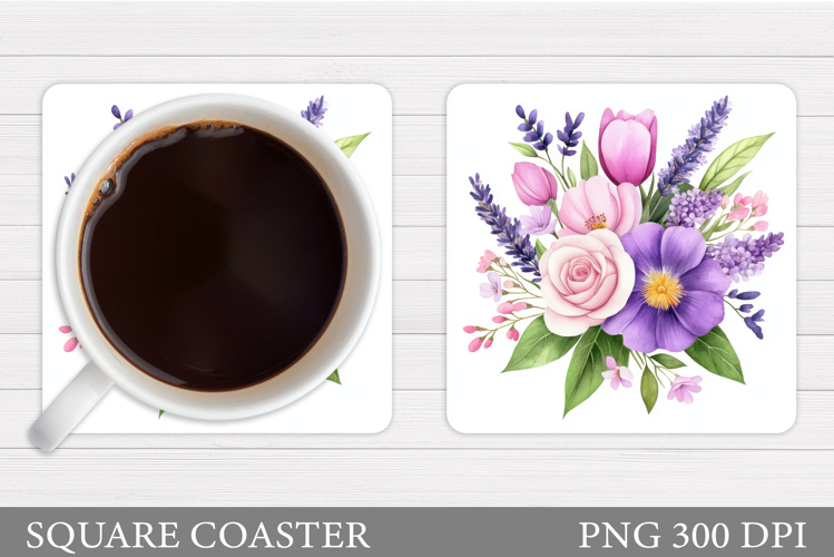 Flowers Coaster Sublimation. Floral Coaster Design