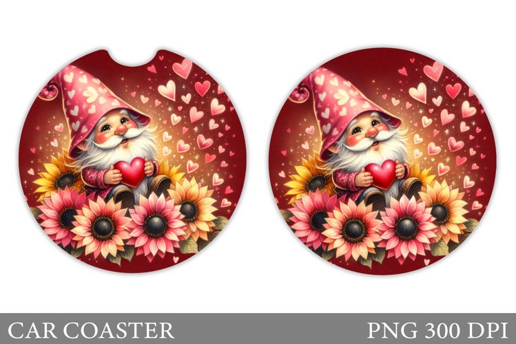 Valentines Gnome Car Coaster. Valentines Car Coaster Design example image 1