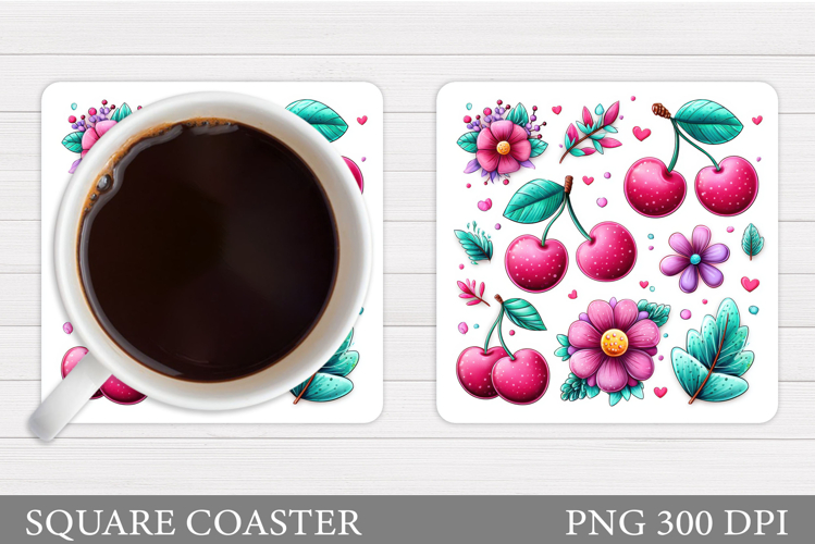 Cherry Coaster Sublimation. Berries Coaster Design