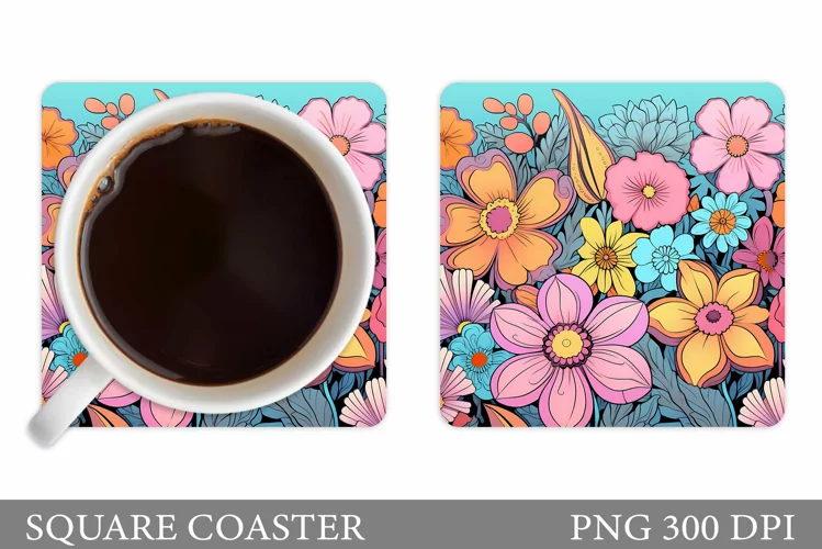 Daisy Flowers Coaster Design. Flowers Sublimation