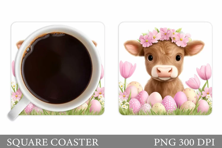 Easter Cow Coaster Design. Easter Coaster Sublimation