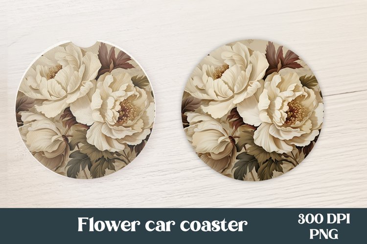 Peonies round car coaster sublimation design
