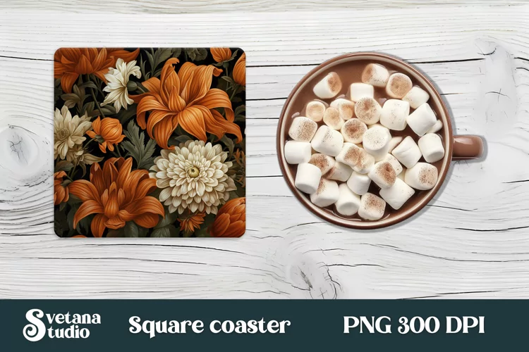 Orang lilies square coaster | Flower coaster design