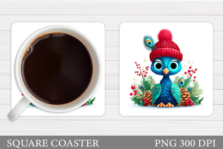 Christmas Peacock Coaster. Christmas Coaster Sublimation