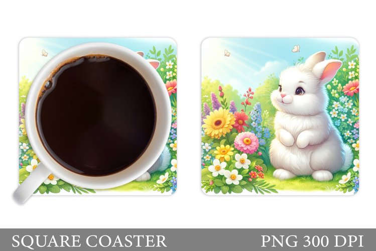 Cute Bunny Coaster Design. Bunny Flowers Coaster