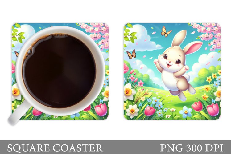 Cute Bunny Coaster Design. Bunny Flowers Coaster example image 1