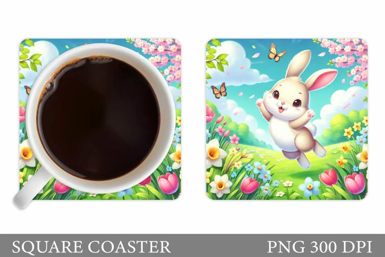 Cute Bunny Coaster Design. Bunny Flowers Coaster