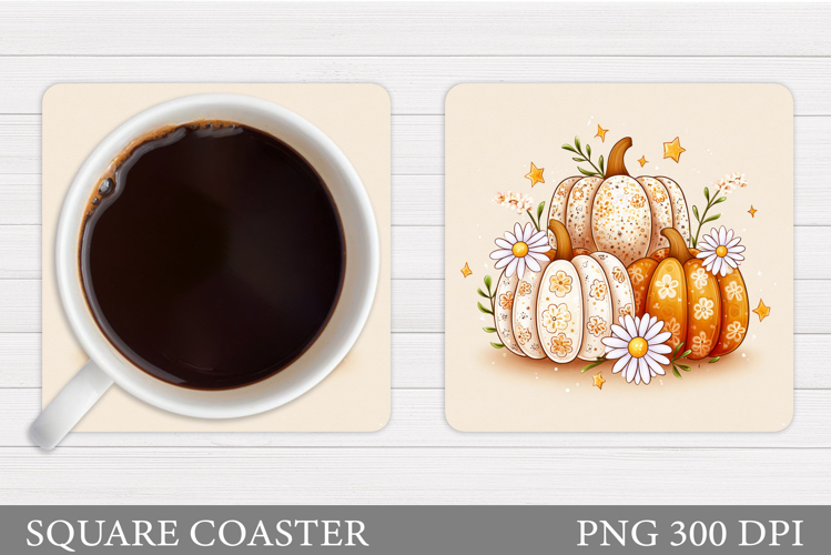 Pumpkin Coaster Design. Floral Pumpkin Coaster Sublimation