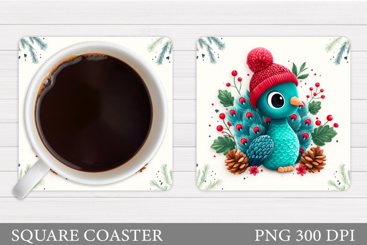 Christmas Peacock Coaster. Christmas Coaster Sublimation