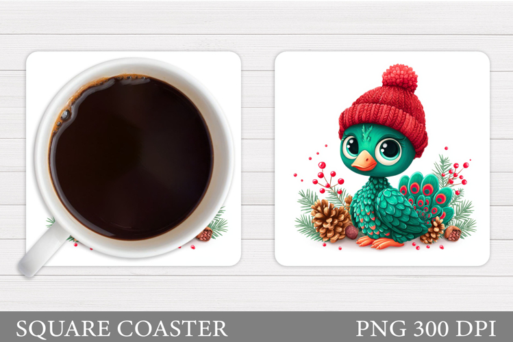 Christmas Peacock Coaster. Christmas Coaster Sublimation