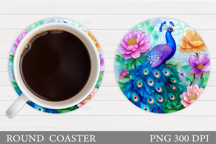 Peacock Coaster Design. Flowers Coaster Sublimation example image 1