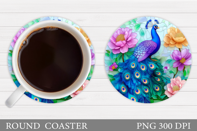 Peacock Coaster Design. Flowers Coaster Sublimation
