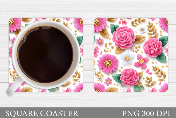 Flowers Coaster Sublimation. Floral Coaster Design