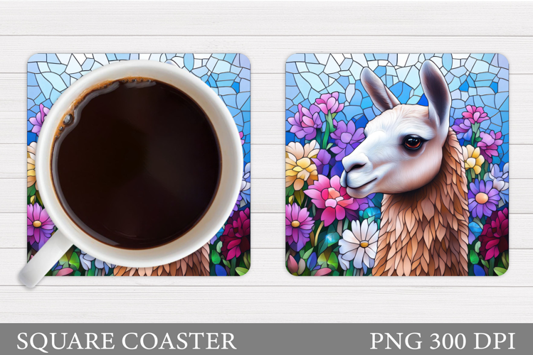 Cute Lama Coaster Design. Lama Flowers Coaster Sublimation