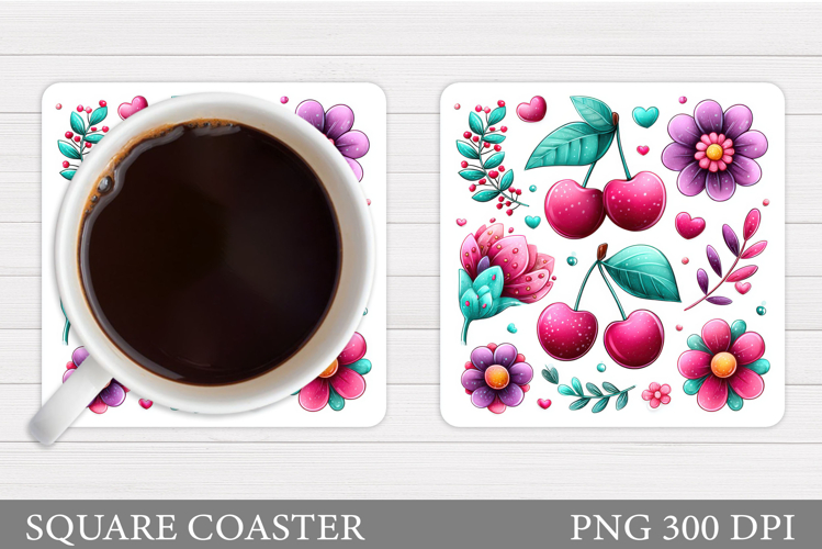 Cherry Coaster Sublimation. Berries Coaster Design