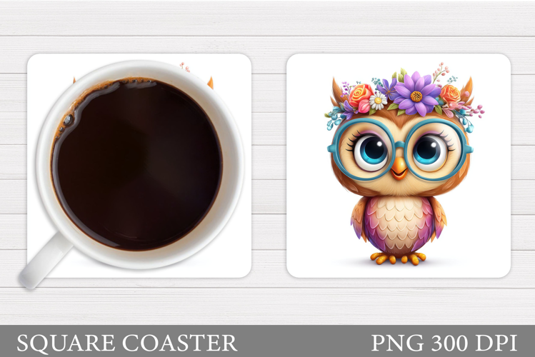 Cute Owl Coaster Design. Owl Flowers Coaster Sublimation