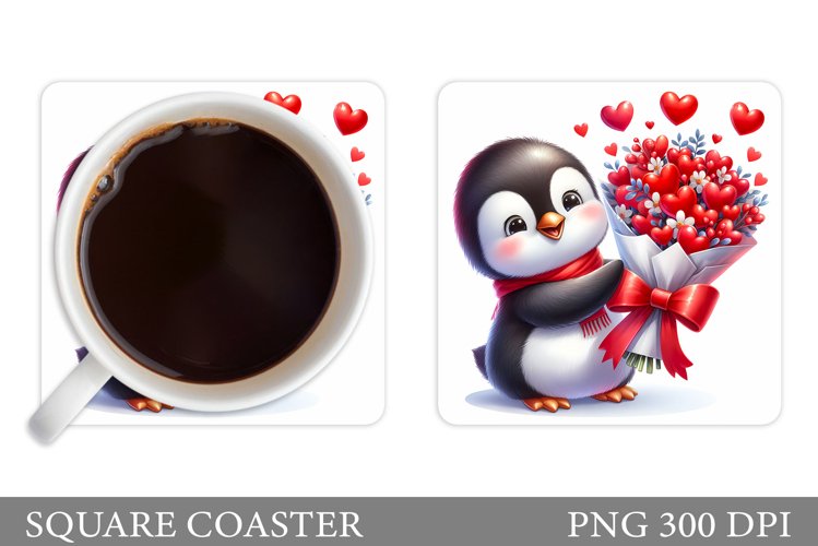Valentines Penguin Coaster. Valentine Coaster Sublimation