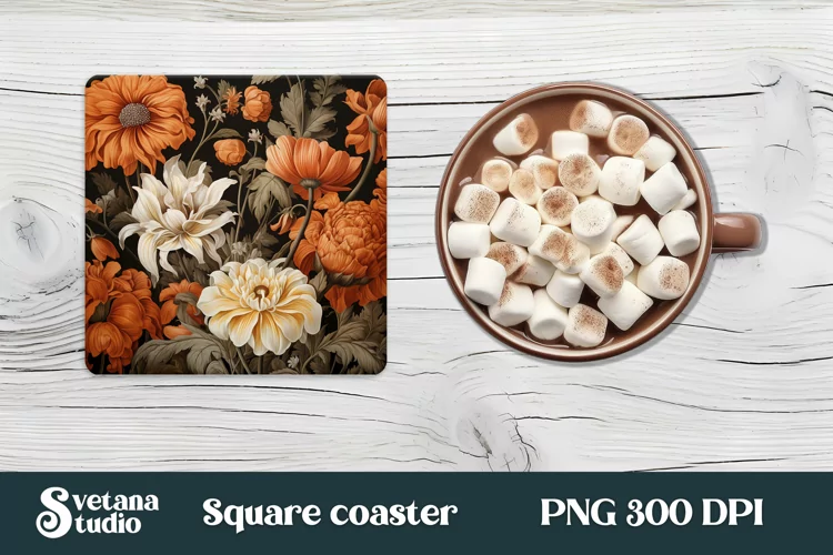 Flower square coaster PNG design | Orang flower coaster