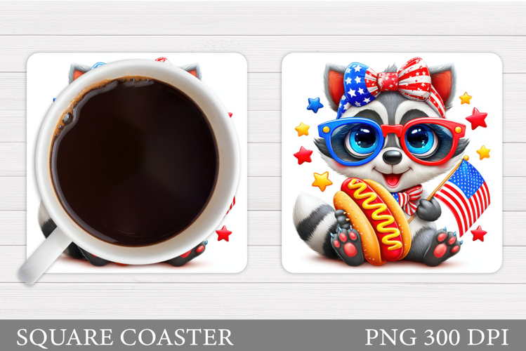 Patriotic Raccoon Coaster. Patriotic Coaster Sublimation