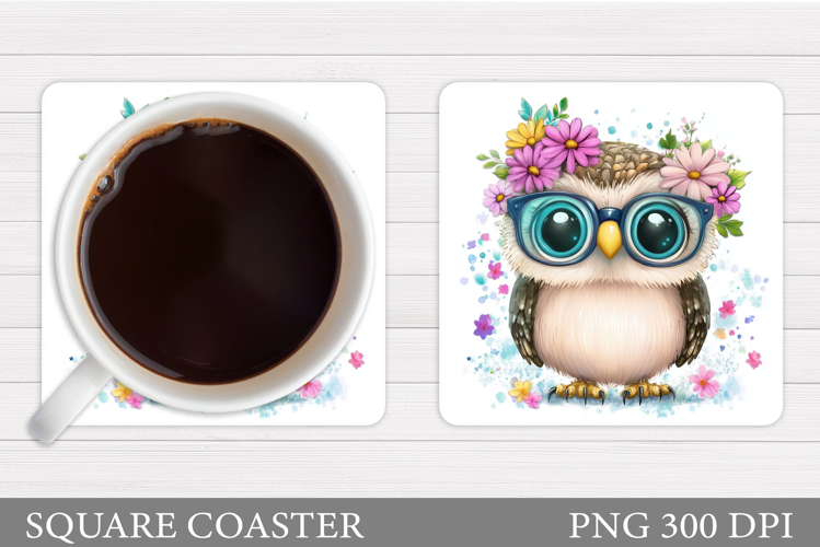 Cute Owl Coaster Design. Owl Flowers Coaster Sublimation