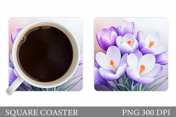 Crocus Coaster Design. Spring Flowers Square Coaster