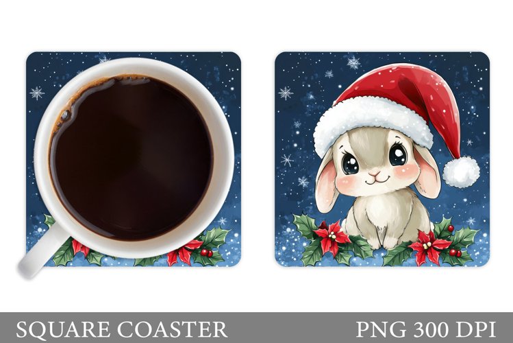 Christmas Bunny Coaster. Cute Bunny Coaster Sublimation example image 1