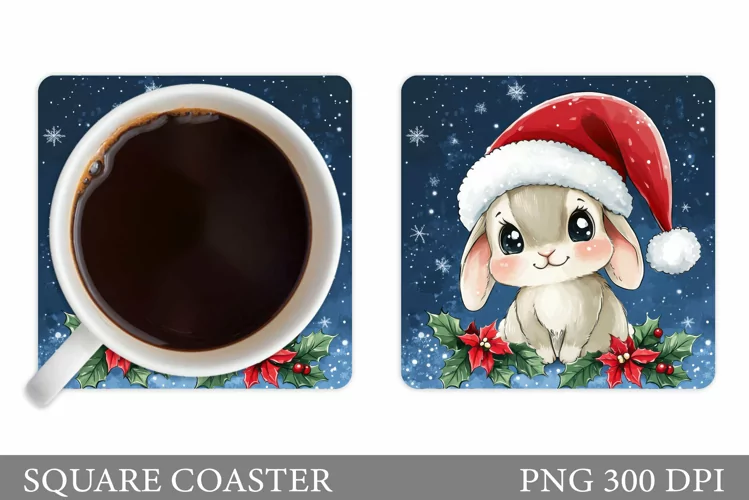 Christmas Bunny Coaster. Cute Bunny Coaster Sublimation