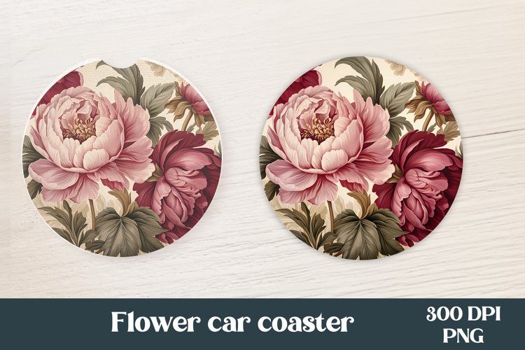 Peonies round car coaster sublimation