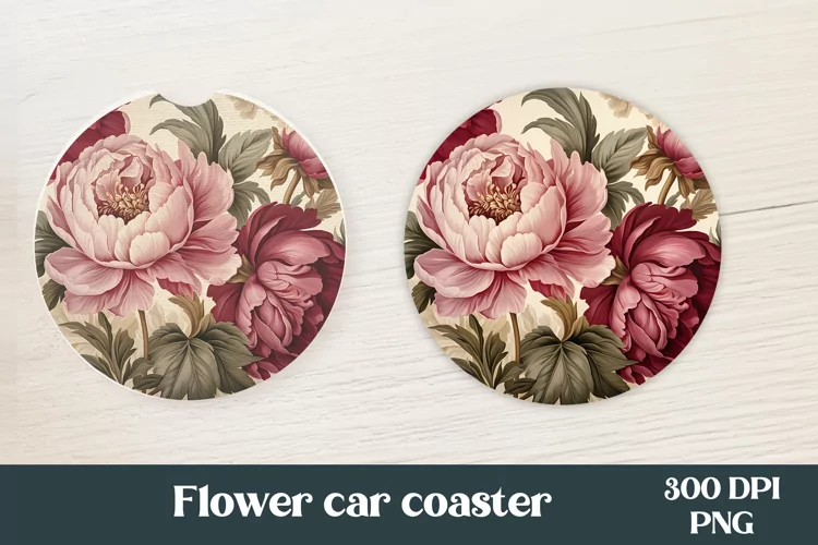 Peonies round car coaster sublimation