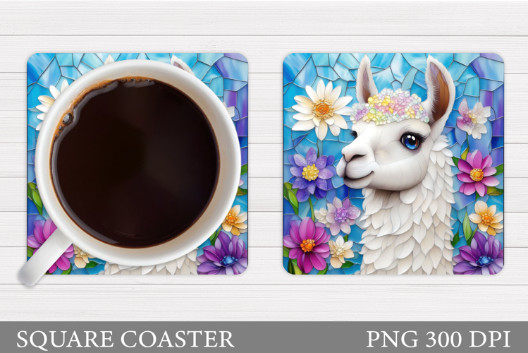 Cute Lama Coaster Design. Lama Flowers Coaster Sublimation