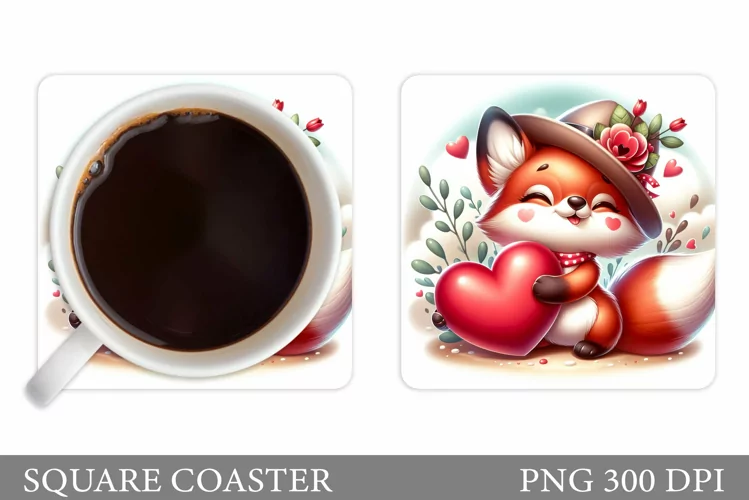 Valentines Fox Coaster. Cute Fox Coaster Sublimation