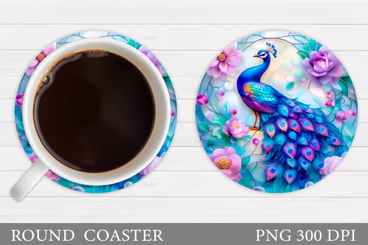 Peacock Coaster Design. Flowers Coaster Sublimation example image 1