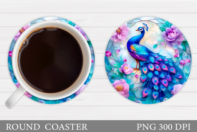 Peacock Coaster Design. Flowers Coaster Sublimation