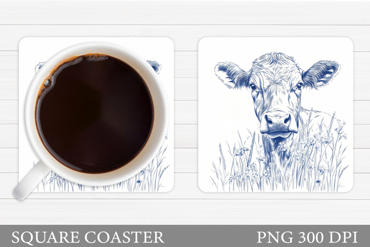Cow Coaster Sublimation. Cow Flowers Coaster Design