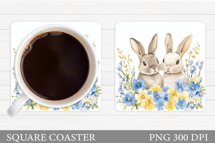 Cute Bunny Coaster Design. Bunny Flowers Coaster