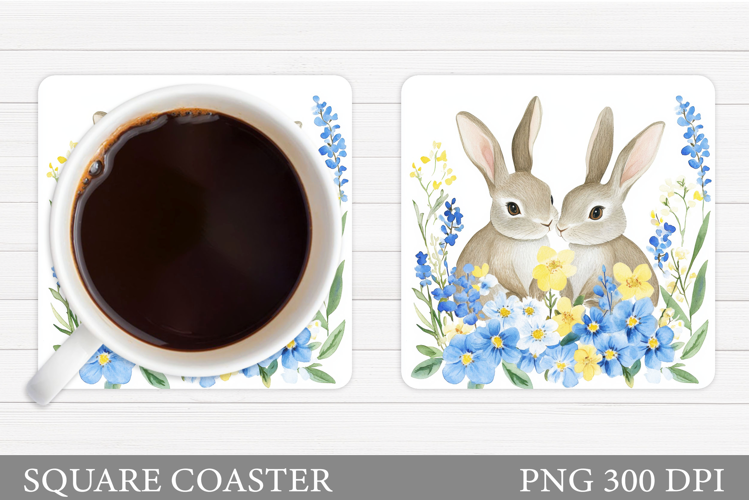 Cute Bunny Coaster. Bunny Flowers Coaster Sublimation