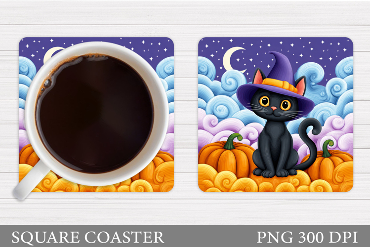 Black Cat Coaster Design. Halloween Cat Coaster Sublimation